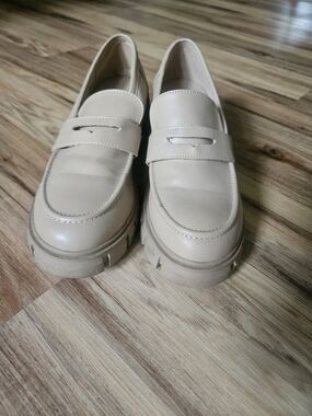 Women’s Cream Penny Loafers with Chunky Sole